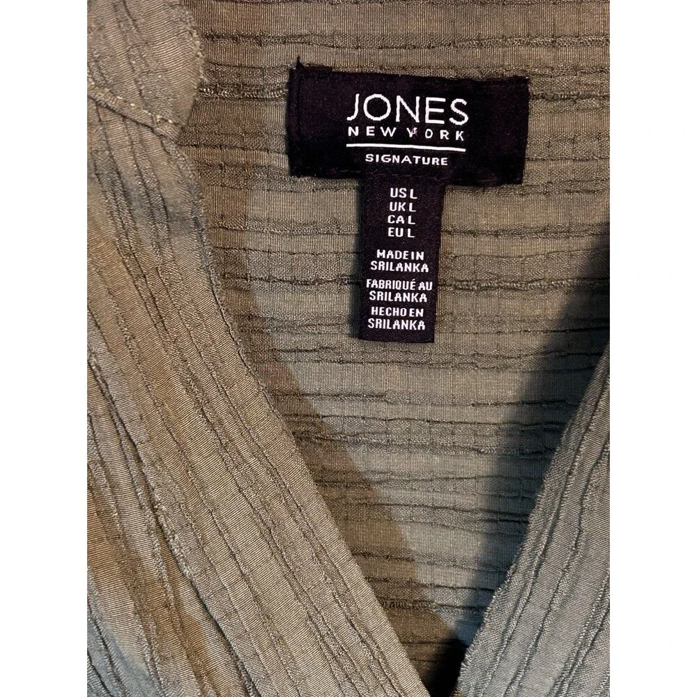 Jones New York Signature Green Textured Knit 2pc Set V-Neck Sleeveless L Texture